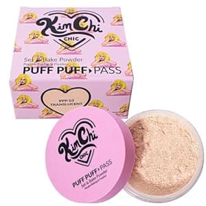 Kimchi Chic Beauty Puff Puff Pass Set and Bake Setting Powder for Makeup, Extra Fluffy Loose Face Powder Poof, Soft Natural Face Makeup for Uneven Skin Tone, 03 Translucent